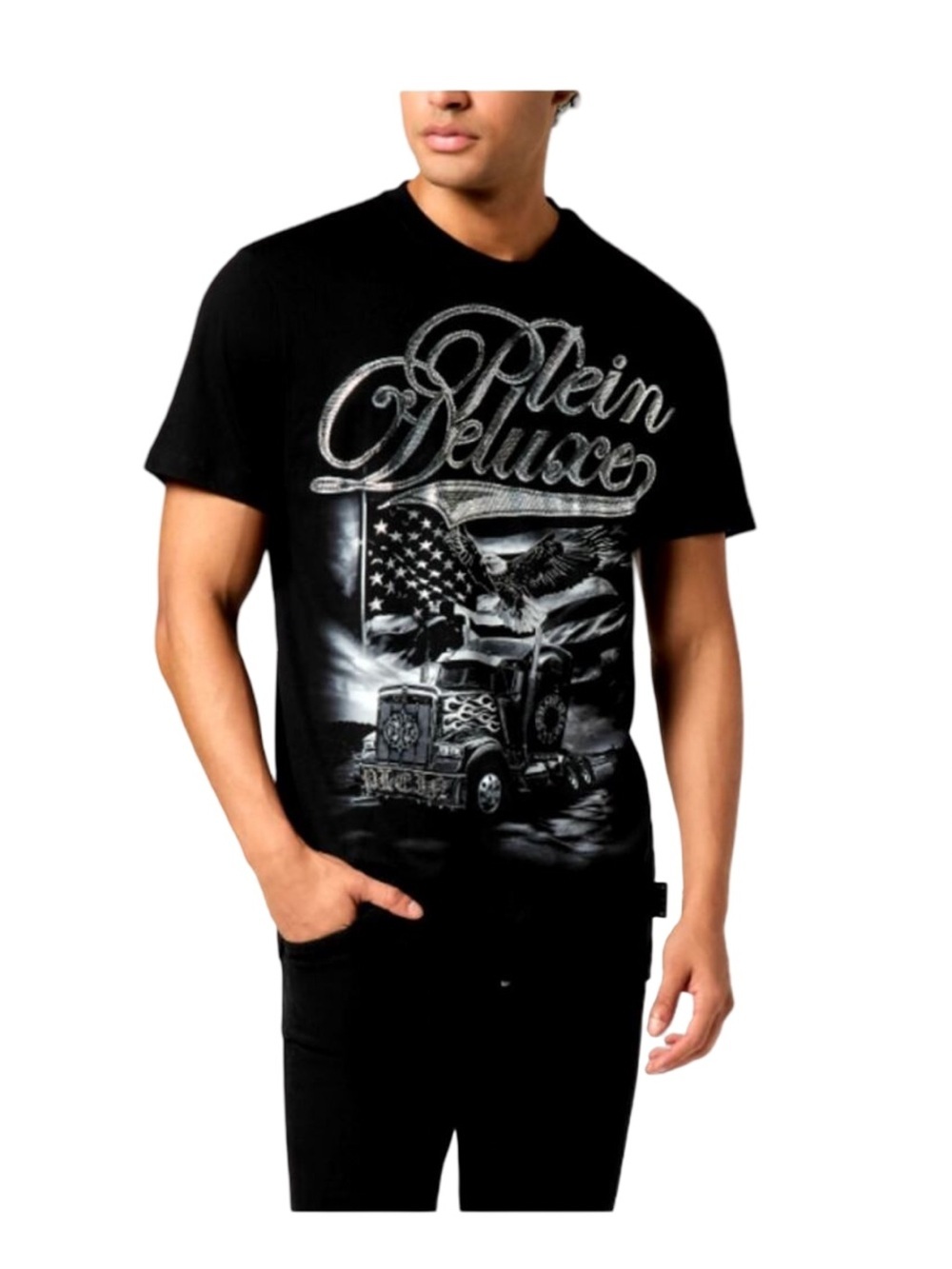 Philipp Plein Men's Black Plein Truck Stones Round Neck T-Shirt NWT Size XL